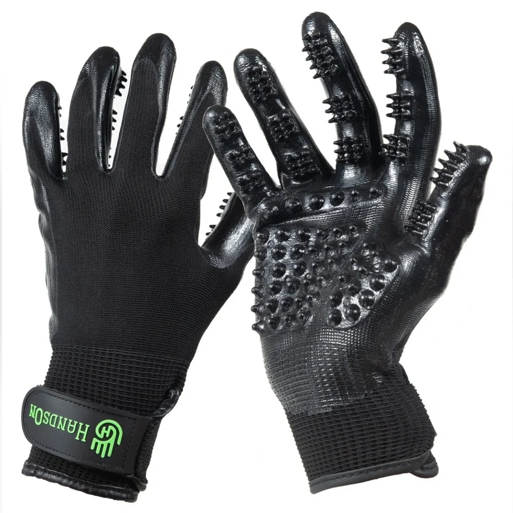 HandsOn Black Pet Grooming Gloves